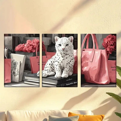 3pcs Charming leopards and stylish luxury goods Wall Art Set Canvas Framed 60x90cm - High Quality Print 100% Australian Made Wall Canvas Ready to Hang - Bella Home Decor