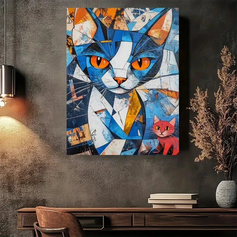 Beautiful Modern Abstract Cat Vibrant Geometric 40x60cm Metal Print Ready to Hang - Bella Home Decor