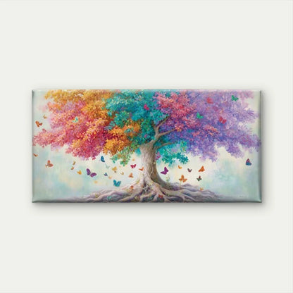 Vibrant Tree with Butterflies Wall Art Canvas Office Home Room Framed 120x60cm