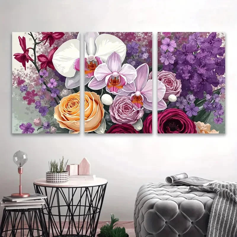 3pcs Artistic Floral Drawing Painting Wall Art Set Canvas Framed 50x70cm - High Quality Print 100% Australian Made Wall Canvas Ready to Hang - Bella Home Decor