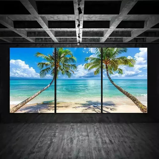 3pcs Edge Into Clear Blue Water on An Exotic Beach a Wall Art Set Canvas Framed 50x70cm - High Quality Print 100% Australian Made Wall Canvas Ready to Hang