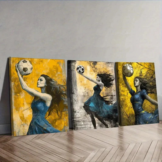 3pcs Football goddess Wall Art Set Canvas Framed 40x60cm - High Quality Print 100% Australian Made Wall Canvas Ready to Hang