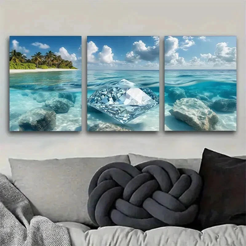 3pcs Underwater Diamond with Tropical Perfect Wall Art Set Canvas Framed 40x60cm - High Quality Print 100% Australian Made Wall Canvas Ready to Hang - Bella Home Decor