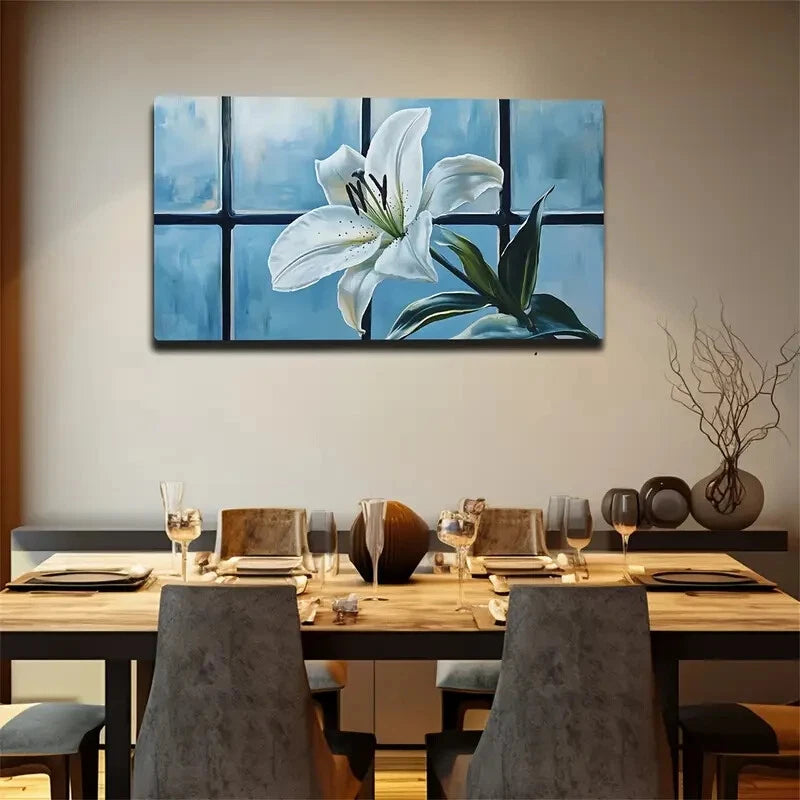 A Blooming White Lily Realistic Wall Art Canvas Office Home Room Framed 120x60cm - Bella Home Decor