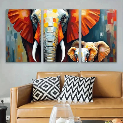 3pcs Abstract Elephant Mother And Calf Painting Wall Art Set Canvas Framed 50x70cm - High Quality Print 100% Australian Made Wall Canvas Ready to Hang - Bella Home Decor
