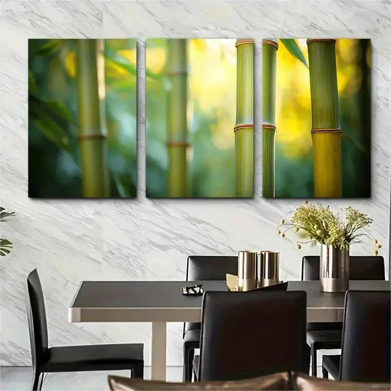 3pcs Bamboo Nature Illustration Digital Perfect Wall Art Set Canvas Framed 50x70cm - High Quality Print 100% Australian Made Wall Canvas Ready to Hang - Bella Home Decor