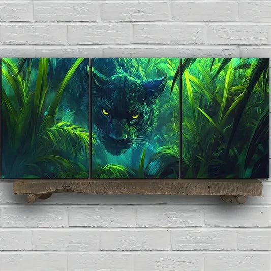 3pcs Leopard in The Grass Stunning Green Wall Art Set Canvas Framed 60x90cm - High Quality Print 100% Australian Made Wall Canvas Ready to Hang