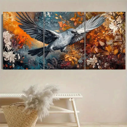 3pcs GreyBird Wall Art Set Canvas Framed 50x70cm - High Quality Print 100% Australian Made Wall Canvas Ready to Hang