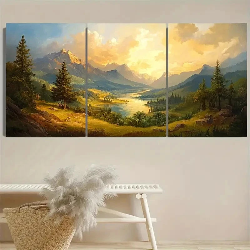 3pcs European Landscape Wall Art Set Canvas Framed 40x60cm - High Quality Print 100% Australian Made Wall Canvas Ready to Hang - Bella Home Decor