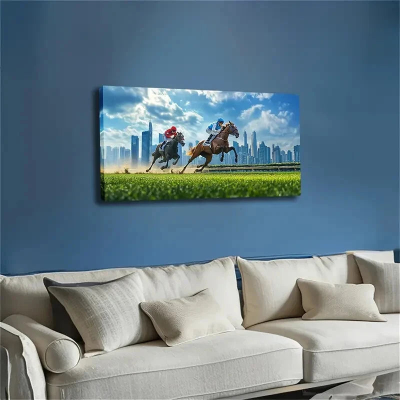 Two Riders Are Speeding Track Wall Art Canvas Office Home Room Framed 120x60cm - Bella Home Decor