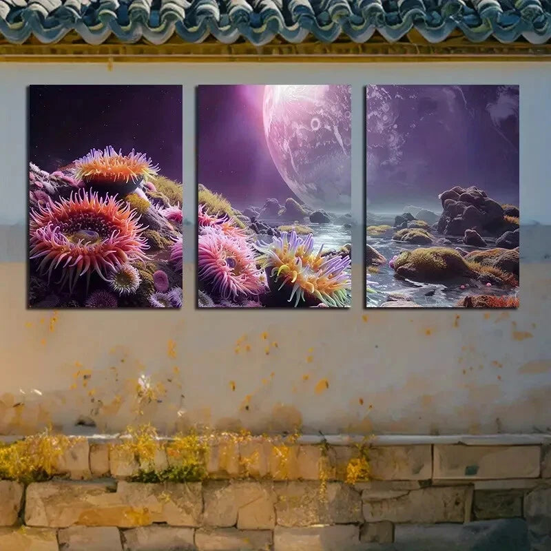3pcs Vast Ocean with Space Themed Metal Print Ready to Hang Art - Bella Home Decor