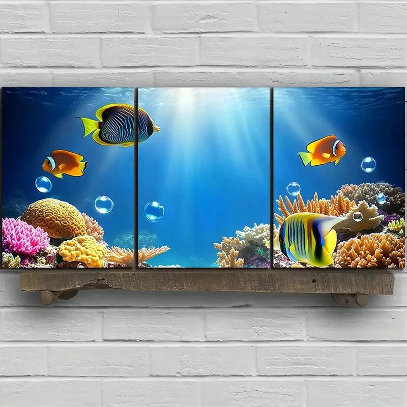 3pcs Fish in The Under Water Beach Metal Print Ready to Hang Art - Bella Home Decor