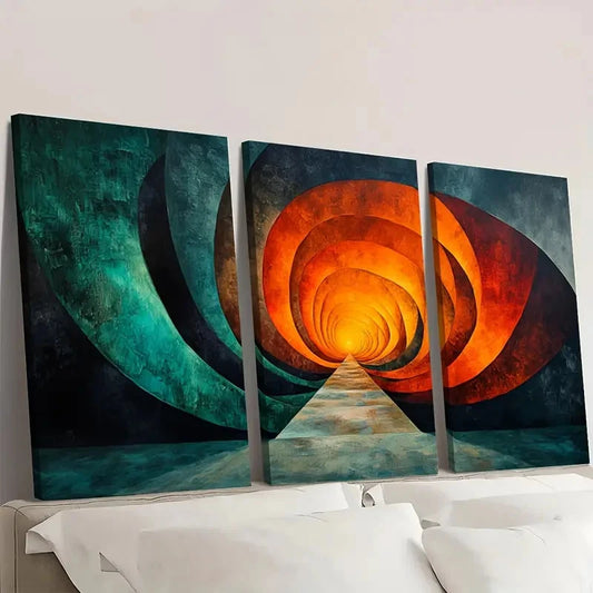 3pcs Geometric Spiral Ring Circle XC Wall Art Set Canvas Framed 40x60cm - High Quality Print 100% Australian Made Wall Canvas Ready to Hang