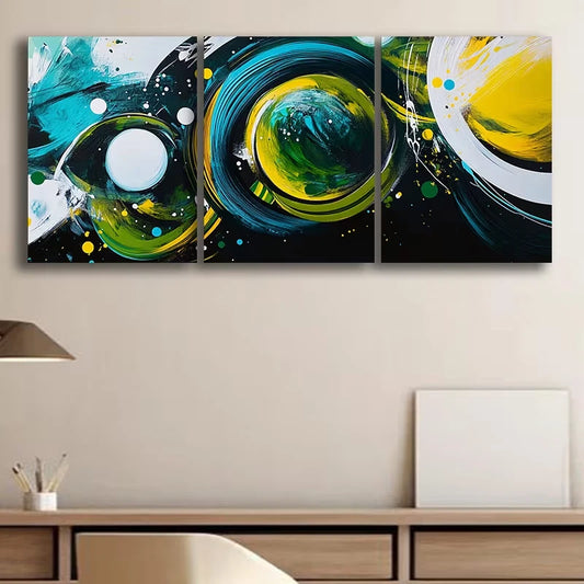 3pcs Green Bubble Abstract Metal Print Ready to Hang Art