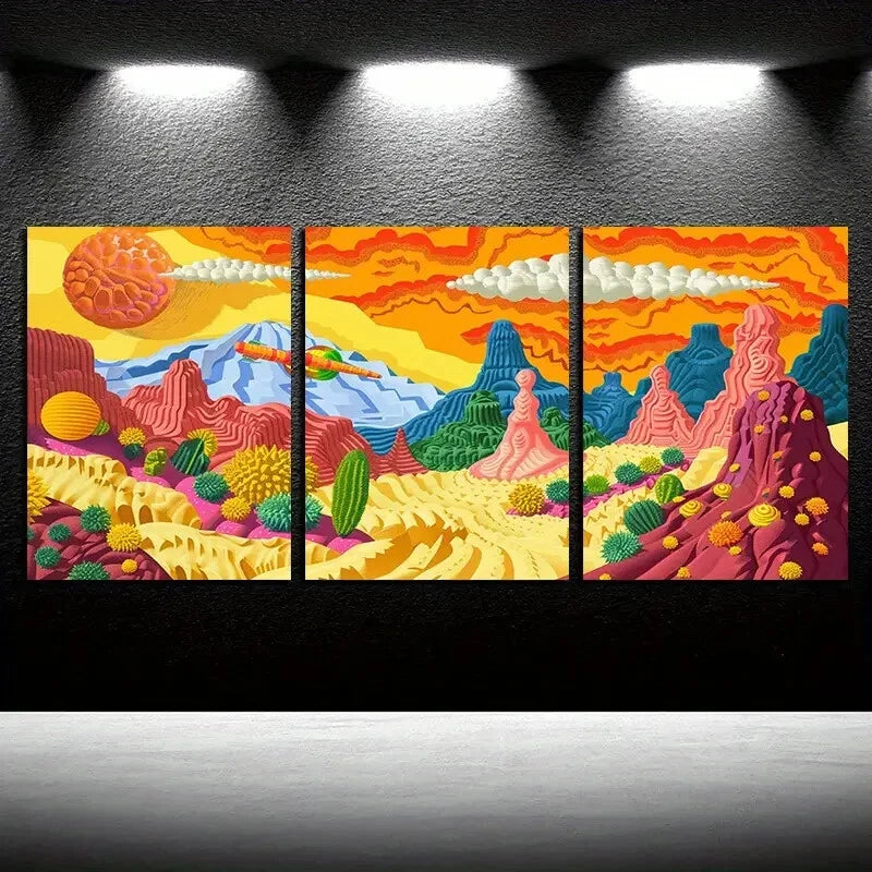 3pcs Colorful Desert Valley Landscape Design Metal Print Ready to Hang Art - Bella Home Decor