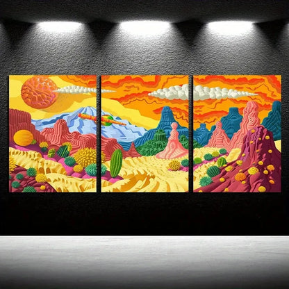 3pcs Colorful Desert Valley Landscape Design Metal Print Ready to Hang Art - Bella Home Decor
