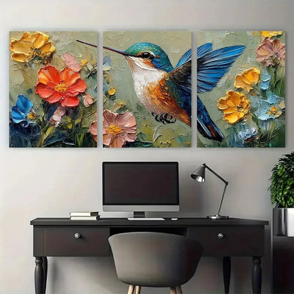 3pcs Hummingbird Small Bird Textured Design Metal Print Ready to Hang Art - Bella Home Decor