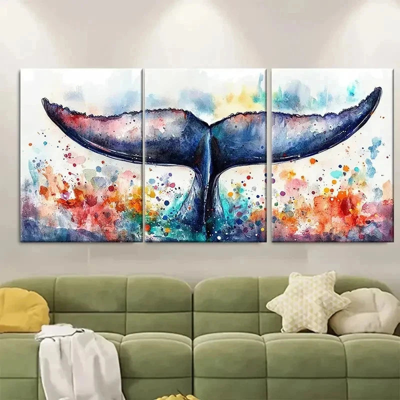 3pcs Whale Tai Sea Life Decor ER   Wall Art Set Canvas Framed 50x70cm - High Quality Print 100% Australian Made Wall Canvas Ready to Hang