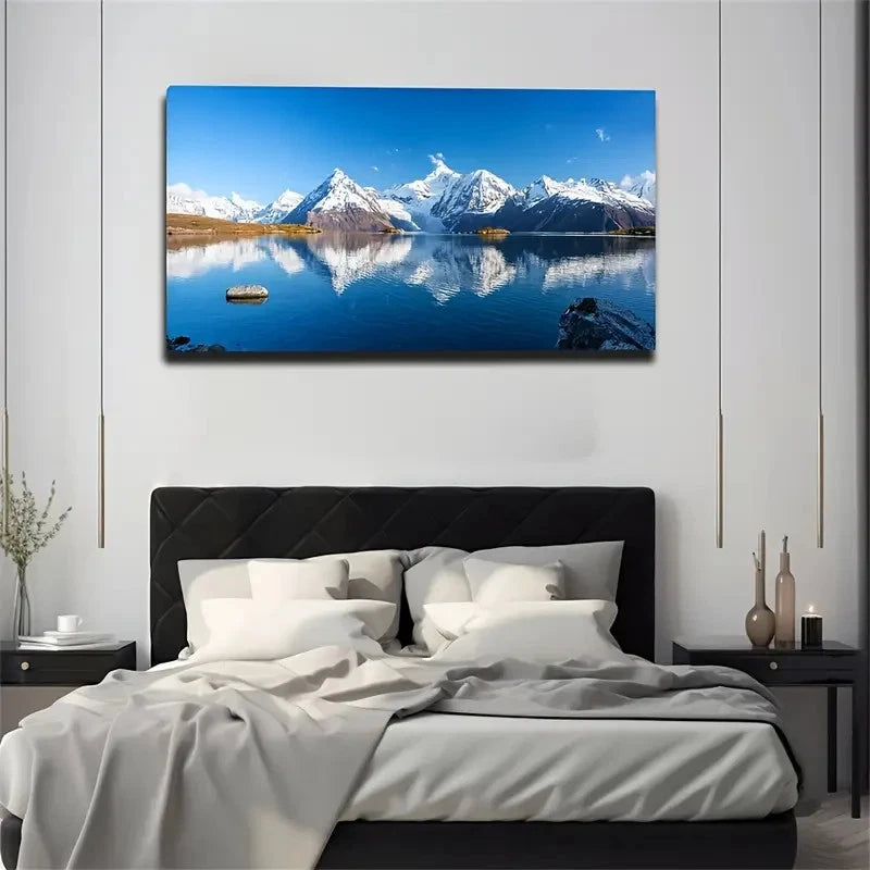 Snow-Capped Mountains Blue Sky Wall Art Canvas Office Home Room Framed 120x60cm