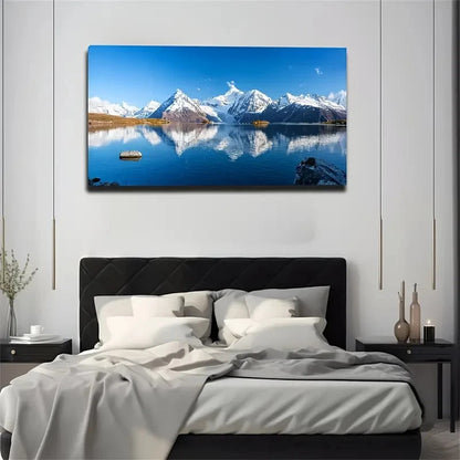 Snow-Capped Mountains Blue Sky Wall Art Canvas Office Home Room Framed 120x60cm