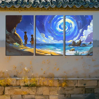 3pcs Vibrant Beautiful Starry Sky and Sea Surface Metal Print Ready to Hang Art - Bella Home Decor