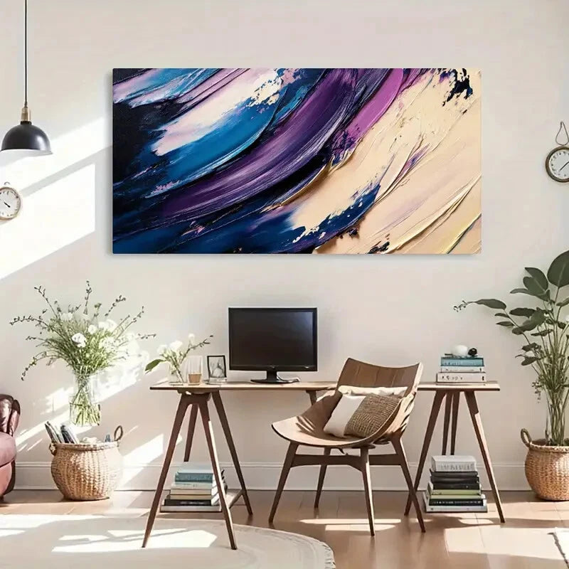 Energetic Abstract Blue Purple Wall Art Canvas Office Home Room Framed 120x60cm - Bella Home Decor