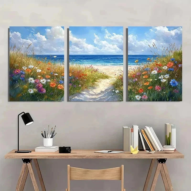 3pcs Cape Cod Watercolor Beach Scene Perfect Wall Art Set Canvas Framed 50x70cm - High Quality Print 100% Australian Made Wall Canvas Ready to Hang - Bella Home Decor