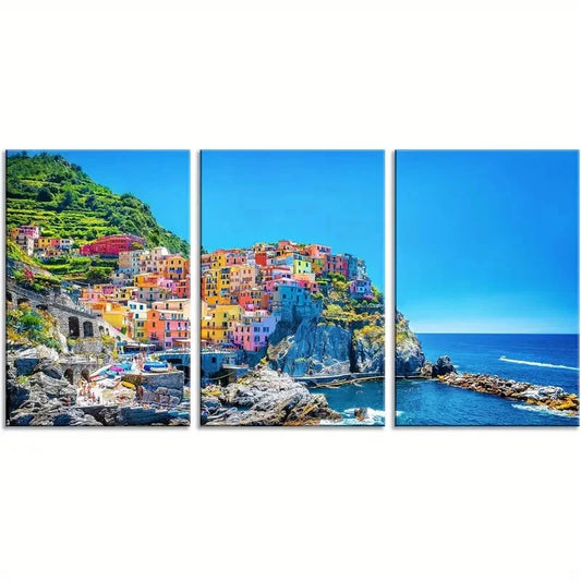 3pcs Traditional Port Mediterranean Sea Cinque Metal Print Ready to Hang Art