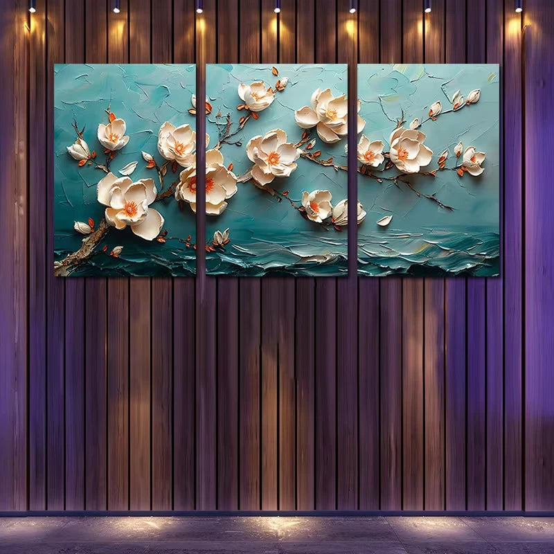 3pcs Texture of Magnolia Flowers Painting Wall Art Set Canvas Framed 50x70cm - High Quality Print 100% Australian Made Wall Canvas Ready to Hang
