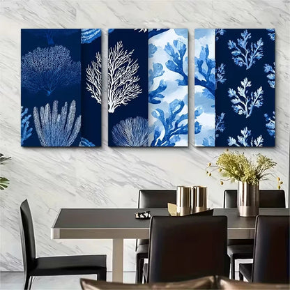 3pcs Navy Blue Coral White Surf & Ocean Metal Print Ready to Hang Art