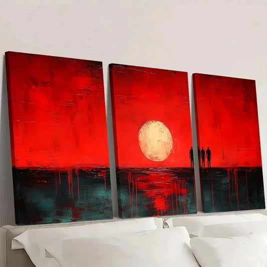 3pcs Red Minimalist Decor Wall Art Set Canvas Framed 40x60cm - High Quality Print 100% Australian Made Wall Canvas Ready to Hang