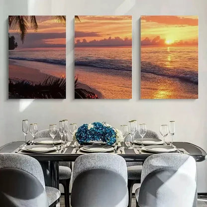 3pcs Sunset Palm Tree View Wall Art Canvas Unframed - High Quality Print 100% Australian Made Wall Canvas