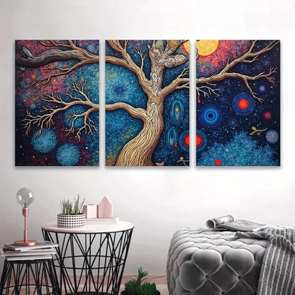 3pcs Vibrant Tree With Cosmic Design Wall Art Set Canvas Framed 50x70cm - High Quality Print 100% Australian Made Wall Canvas Ready to Hang