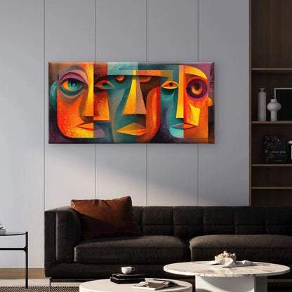 Abstract Geometric Faces Wall Art Canvas Office Home Room Framed 120x60cm