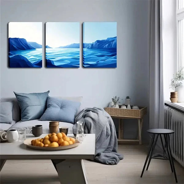 3pcs Blue Sky And White Cloud Ocean, Wall Art Set Canvas Framed 60X90cm - High Quality Print 100% Australian Made Wall Canvas Ready to Hang - Bella Home Decor