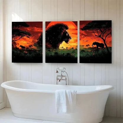 3pcs African Safari Majestic Lion Nature Perfect Wall Art Set Canvas Framed 60x90cm - High Quality Print 100% Australian Made Wall Canvas Ready to Hang - Bella Home Decor