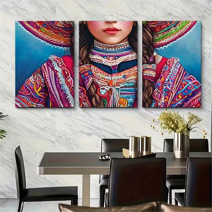 3pcs Peruvian Dress Illustration Metal Print Ready to Hang Art