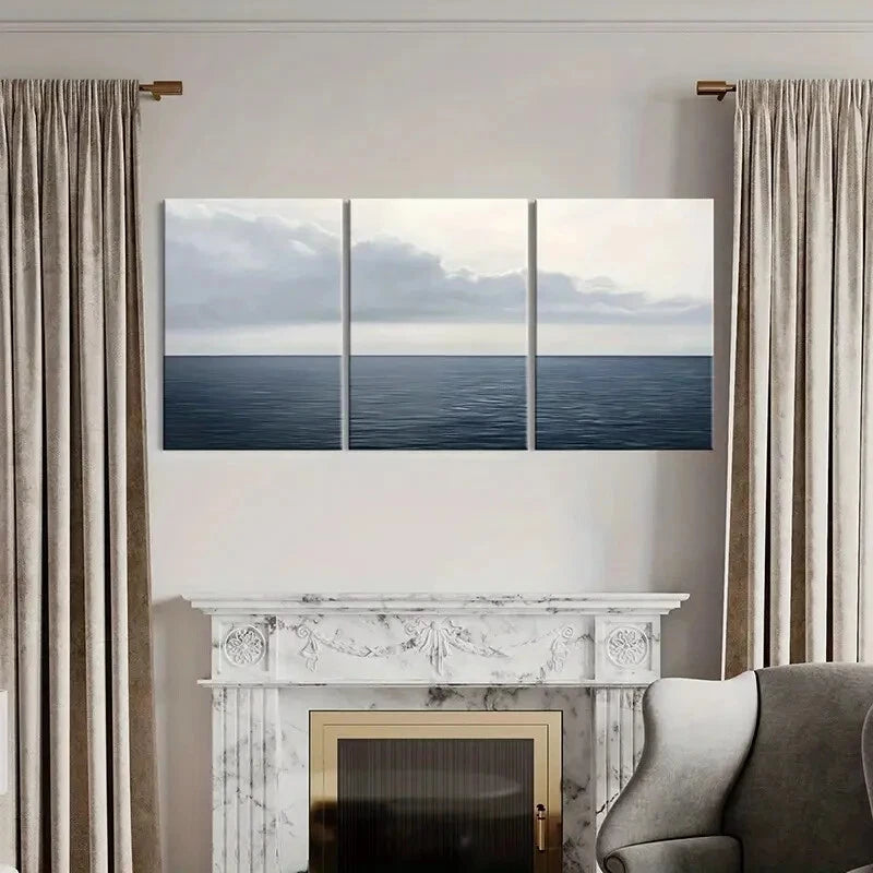 3pcs Ocean Horizon Cloudy Sky Serene Landscape Metal Print Ready to Hang Art - Bella Home Decor