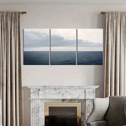 3pcs Ocean Horizon Cloudy Sky Serene Landscape Metal Print Ready to Hang Art - Bella Home Decor