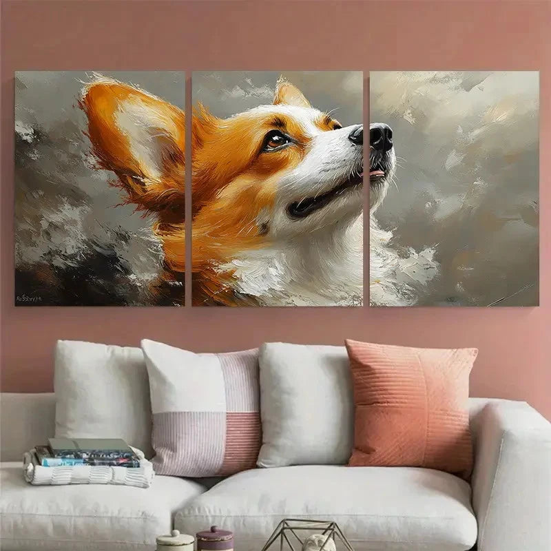 3pcs Corgi Painting Dog Portrait Design Wall Art Set Canvas Framed 40x60cm - High Quality Print 100% Australian Made Wall Canvas Ready to Hang - Bella Home Decor