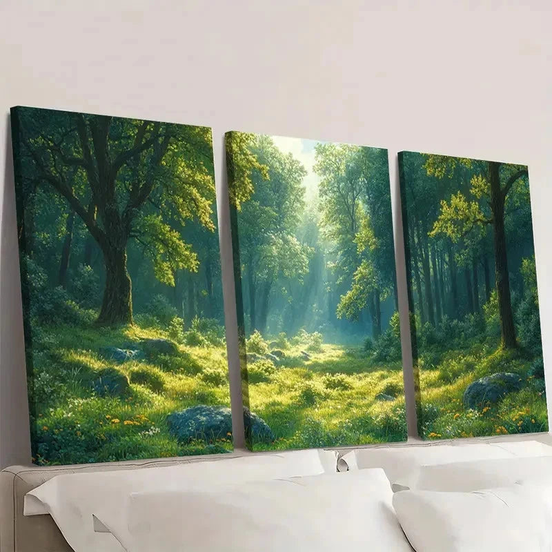 3pcs Vintage Forest Woodland S  Wall Art Set Canvas Framed 60x90cm - High Quality Print 100% Australian Made Wall Canvas Ready to Hang