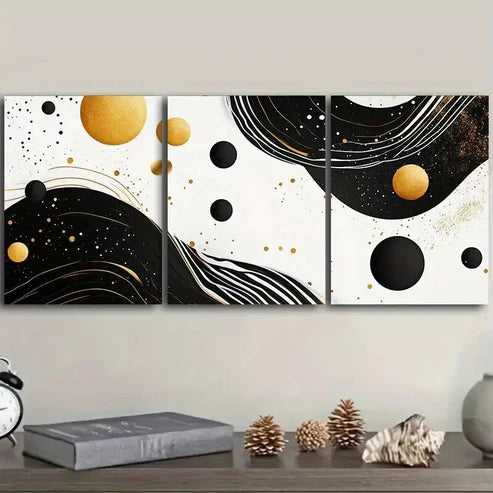 3pcs Flowing White and Golden Paintings Wall Art Canvas Unframed - High Quality Print 100% Australian Made Wall Canvas - Bella Home Decor