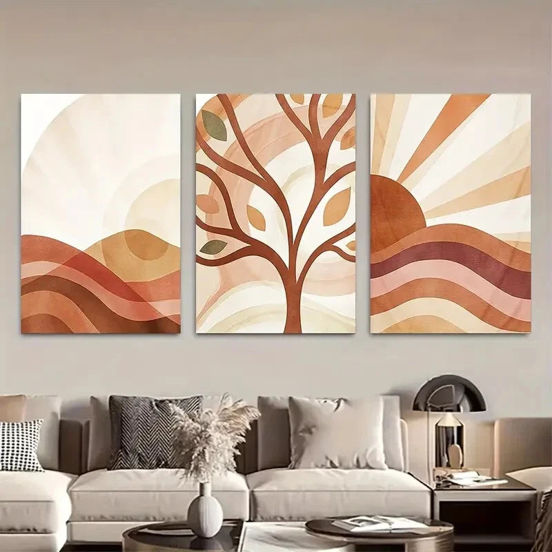 3pcs Pastel Tones Boho Mountains Sunset Metal Print Ready to Hang Art - Bella Home Decor
