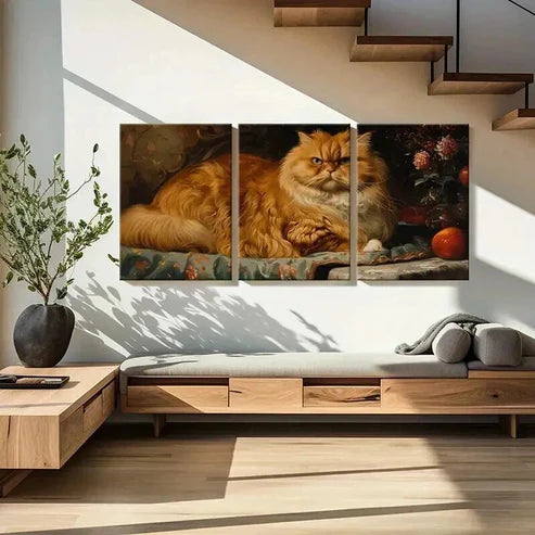 3pcs Luxurious Orange Persian Cat Artwork Wall Art Set Canvas Unframed - High Quality Print 100% Australian Made Wall Canvas