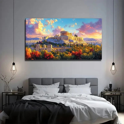 Hilltop Castle Painting Autumn Wall Art Canvas Office Home Room Framed 120x60cm