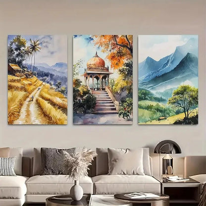 3pcs Beautiful Indian Nature Landscape Design Metal Print Ready to Hang Art - Bella Home Decor