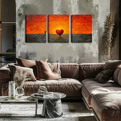 3pcs Man and Red Heart Silhouette, Coastal Lands Wall Art Set Canvas Framed 60x90cm - High Quality Print 100% Australian Made Wall Canvas Ready to Hang - Bella Home Decor