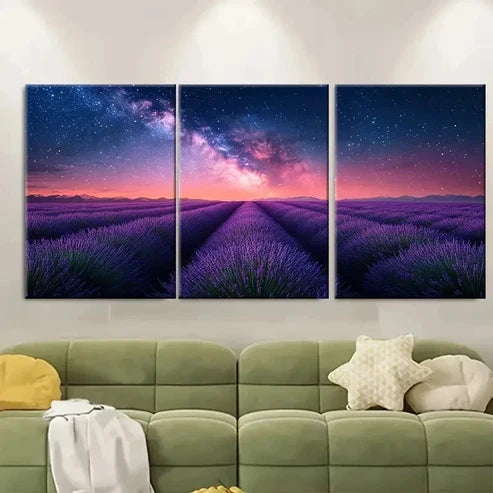 3pcs Lavender Meadow Fields Wall Art Set Canvas Unframed - High Quality Print 100% Australian Made Wall Canvas - Bella Home Decor
