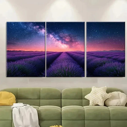 3pcs Lavender Meadow Fields Wall Art Set Canvas Unframed - High Quality Print 100% Australian Made Wall Canvas - Bella Home Decor