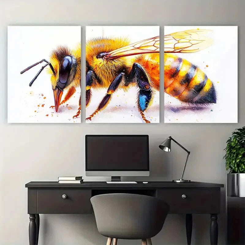 3pcs Insect Honeybee in white Background Metal Print Ready to Hang Art - Bella Home Decor